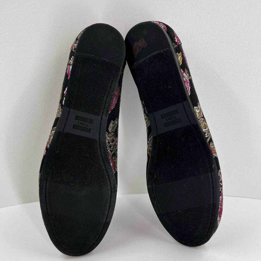 TOMS Darcy Slip On Loafer Shoes Womens US 9.5 Flat Floral Brocade Jacquard Black - Picture 9 of 12